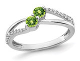 1/3 Carat (ctw) Two Stone Peridot Ring in 14K White Gold With Diamonds